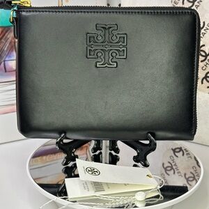 Tory Burch Black Clutch with Embossed emblem